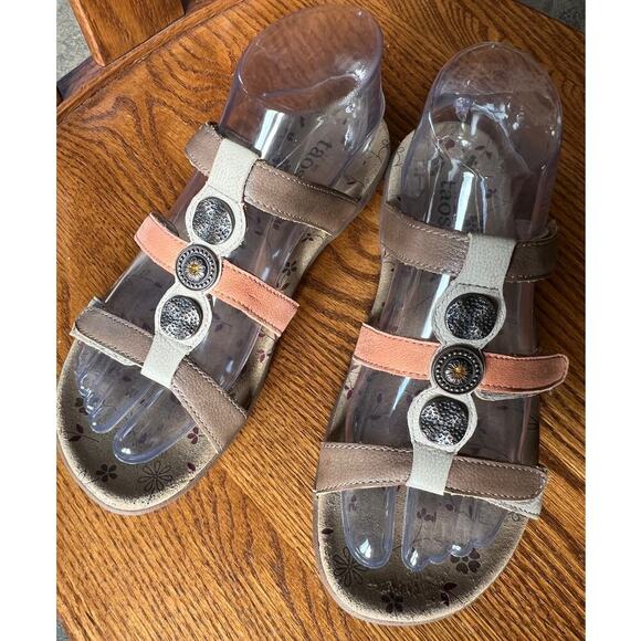 Taos Prize slide sandals, leather, 3 strap adjustable, women's size 7 - Picture 4 of 10
